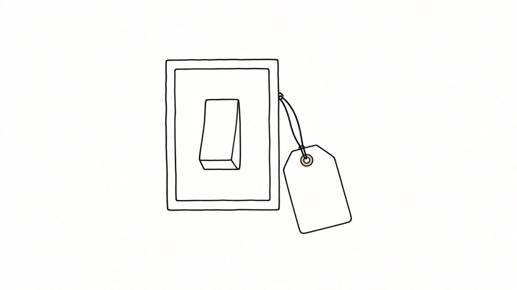 A wall light switch with a blank tag hanging off it